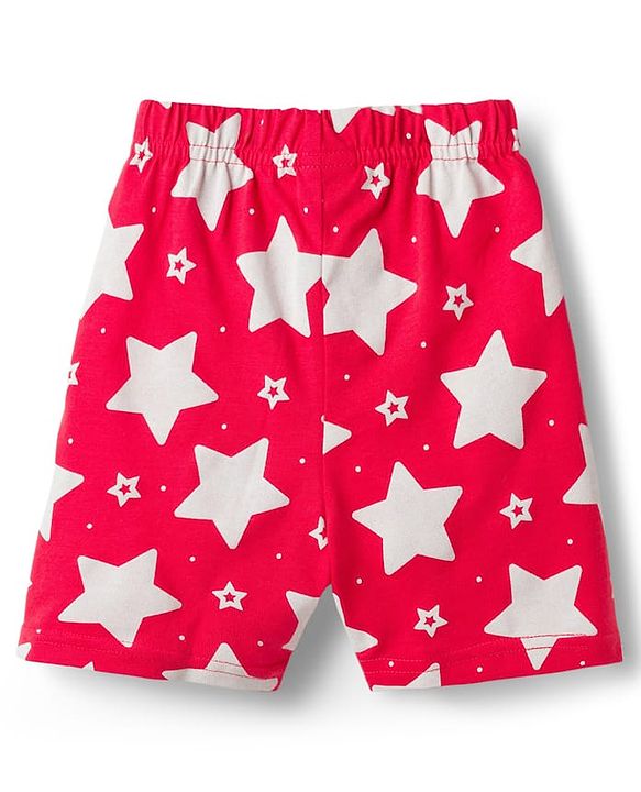 Babyhug Cotton Knit Half Sleeves Shirt & Shorts Co-ord Night Suit With Star Print - Red
