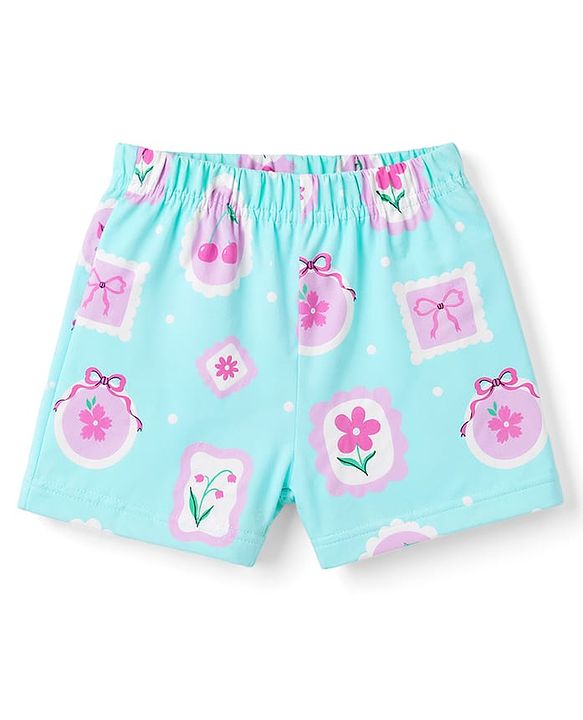 Babyhug Cotton Knit Half Sleeves Shirt & Shorts Co-ord Night Suit with Floral Print - Blue