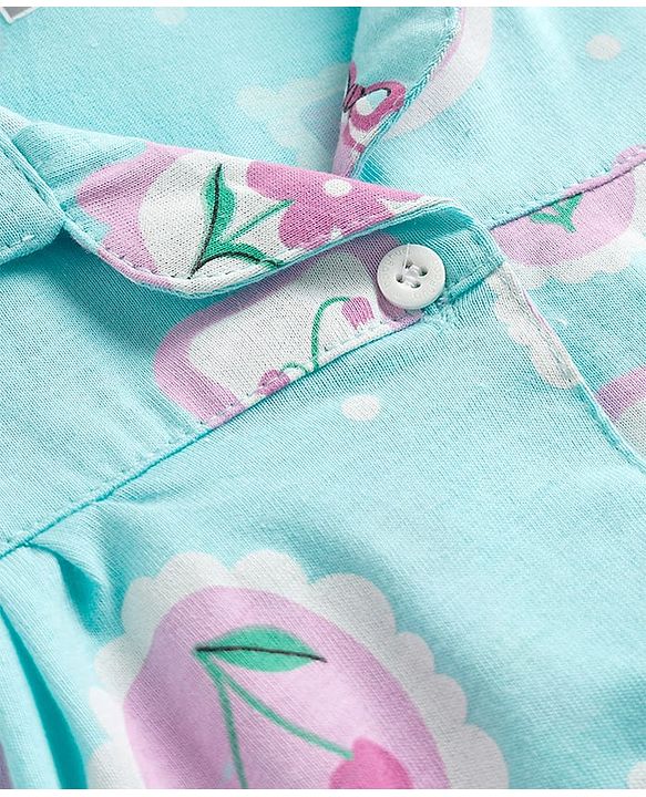 Babyhug Cotton Knit Half Sleeves Shirt & Shorts Co-ord Night Suit with Floral Print - Blue