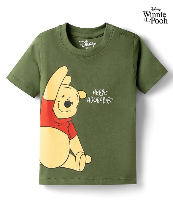 Babyhug Disney Cotton Knit T-Shirt Half Sleeve Round Neck with Winnie the Pooh Graphics Green 6-9 Months