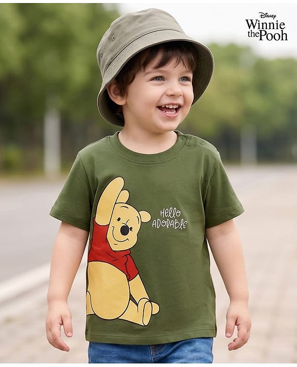 Babyhug Disney Cotton Knit T-Shirt Half Sleeve Round Neck with Winnie the Pooh Graphics Green 6-9 Months