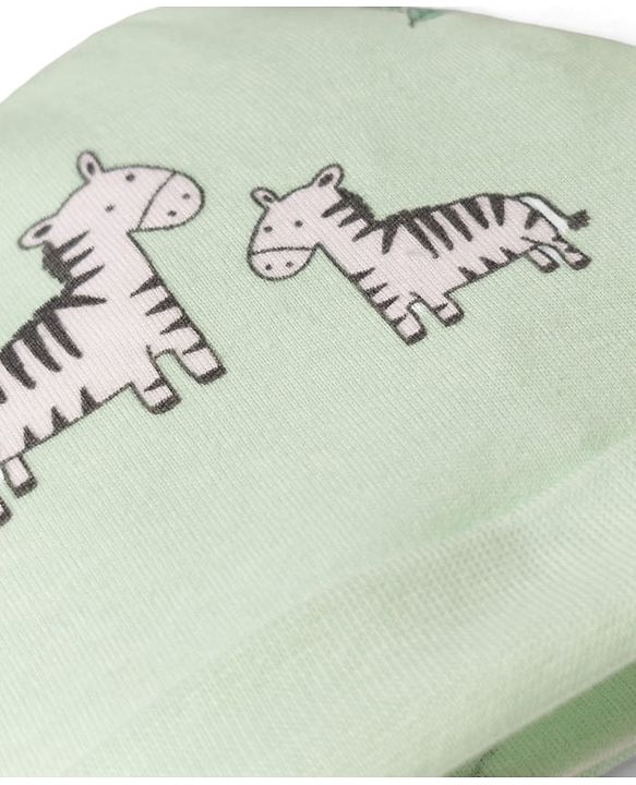 Babyhug 100% Cotton Interlock Knit Animal Printed Cap Mittens & Booties Set Light Green - Diameter 11 cm