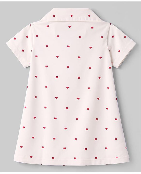 Babyhug Cotton Knit Half Sleeves Co-Ord Top & Shorts Night-Suit With Heart Print - Peach