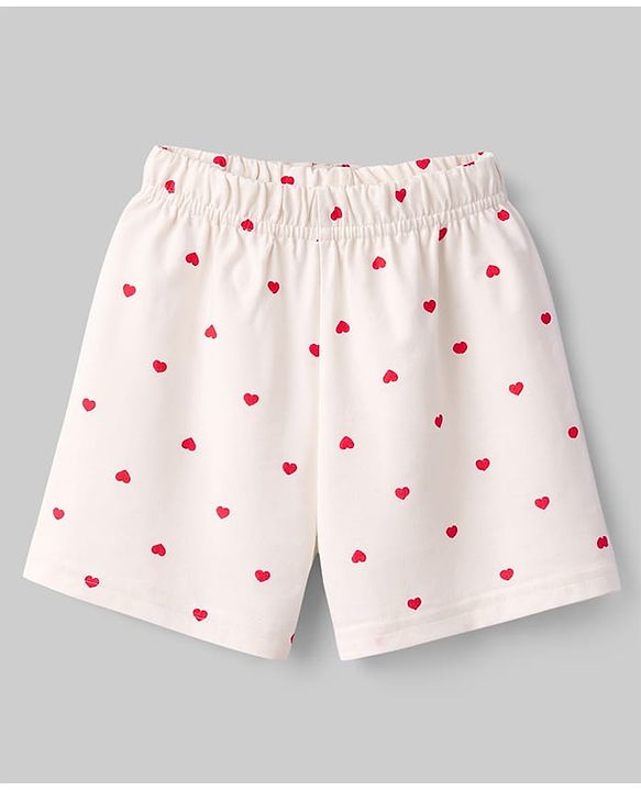 Babyhug Cotton Knit Half Sleeves Co-Ord Top & Shorts Night-Suit With Heart Print - Peach