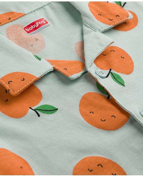 Babyhug Cotton Knit Half Sleeves Tropical Theme Printed Co-Ords Shirt & Shorts Night Suit Set - Light Blue