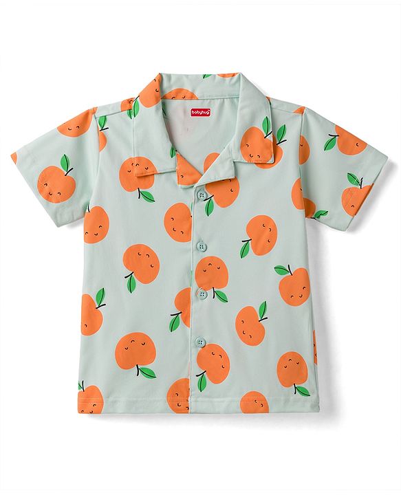 Babyhug Cotton Knit Half Sleeves Tropical Theme Printed Co-Ords Shirt & Shorts Night Suit Set - Light Blue