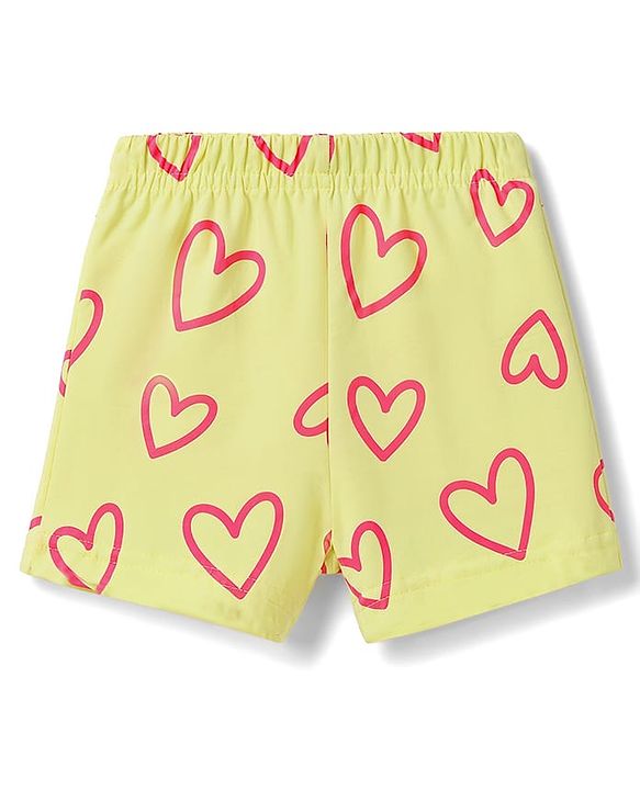 Babyhug Cotton Knit Half Sleeves Hearts Printed Co-Ords Top & Shorts Night Suit - Lime Green