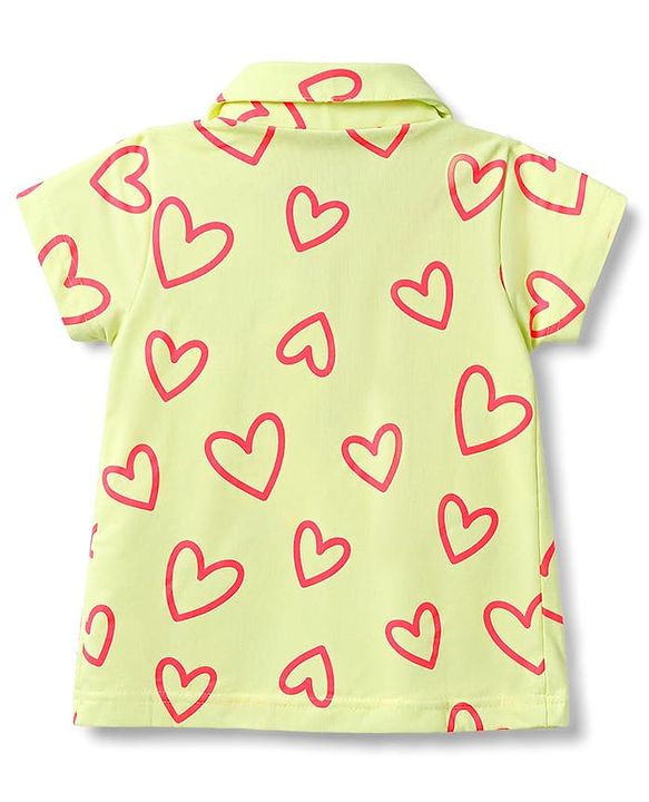 Babyhug Cotton Knit Half Sleeves Hearts Printed Co-Ords Top & Shorts Night Suit - Lime Green