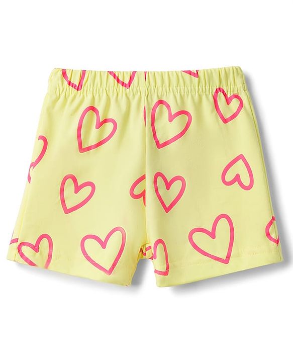 Babyhug Cotton Knit Half Sleeves Hearts Printed Co-Ords Top & Shorts Night Suit - Lime Green