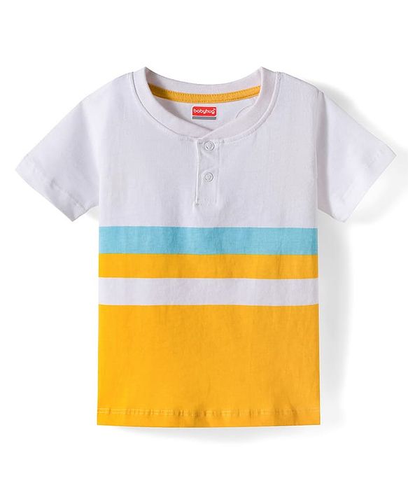 Babyhug Single Jersey Knit Half Sleeves Striped T-Shirt & Shorts Set - Multicolor