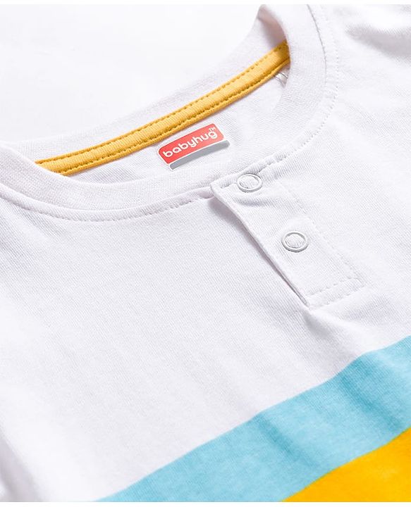Babyhug Single Jersey Knit Half Sleeves Striped T-Shirt & Shorts Set - Multicolor