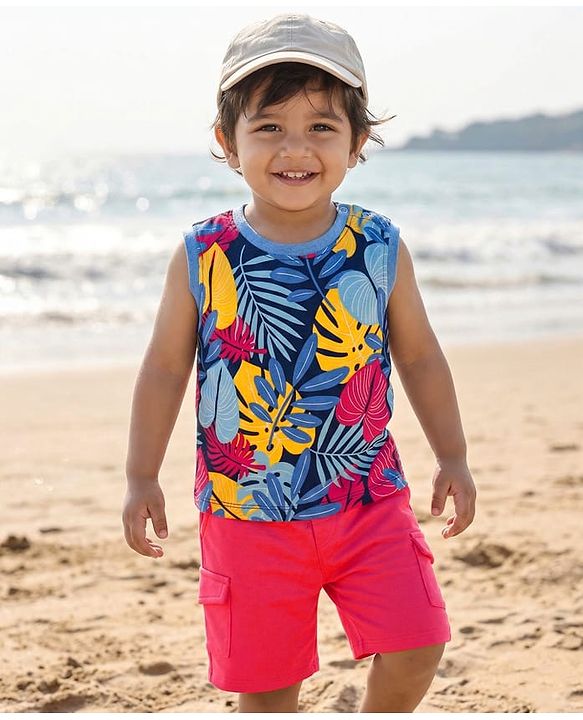 Babyhug Single Jersey Knit Sleeveless Striped T-Shirt & Shorts Set - Multicolor
