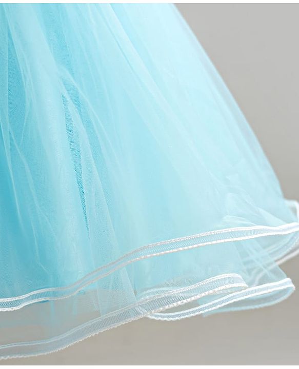 Babyhug Mesh Woven Sleeveless Floral Embroidered Fit & Flare Party Frock With Lace Detailing - Aqua Blue