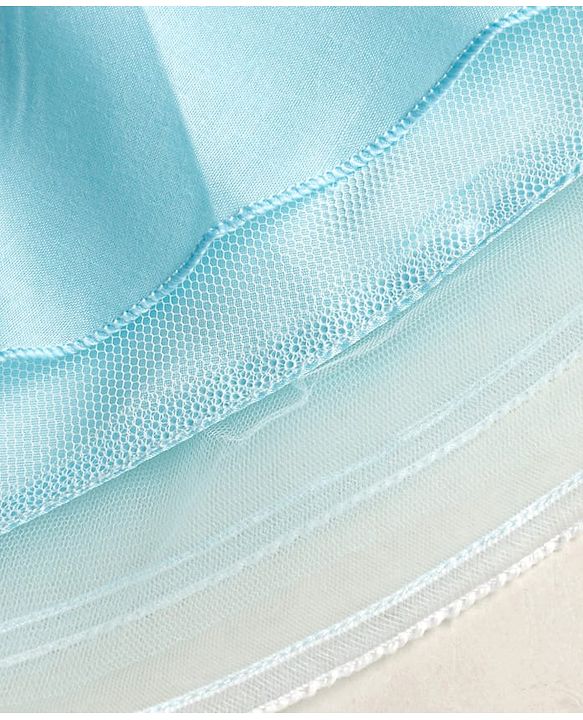 Babyhug Mesh Woven Sleeveless Floral Embroidered Fit & Flare Party Frock With Lace Detailing - Aqua Blue
