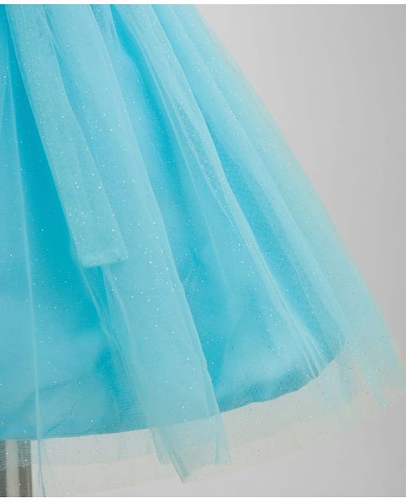 Babyhug Mesh Woven Sleeveless Fit & Flared Shimmered Party Dress with Floral Corsage & Sequin Detailing - Light Blue