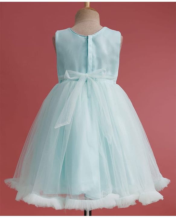 Babyhug Mesh Woven Sleeveless Party Dress With Sequin Detailing & Floral Corsage - Mint