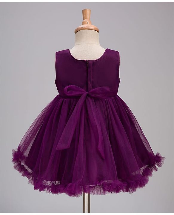 Babyhug Mesh Woven Sleeveless Party Dress With Sequin Detailing & Floral Corsage - Wine