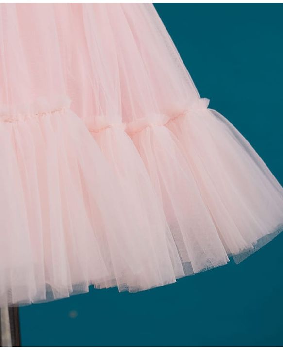 Babyhug Mesh Woven Sleeveless Party Wear Frock With Sequin Detailing & Bow Applique - Peach