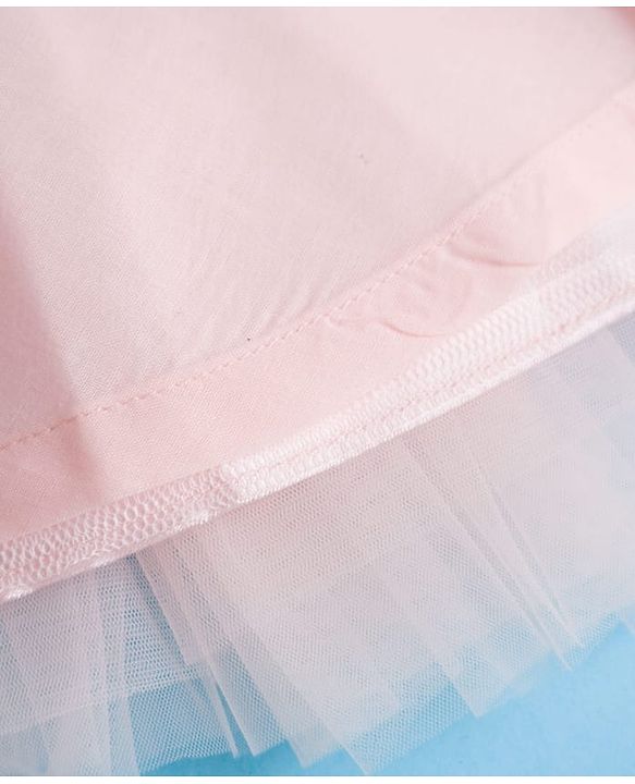 Babyhug Mesh Woven Sleeveless Party Wear Frock With Sequin Detailing & Bow Applique - Peach