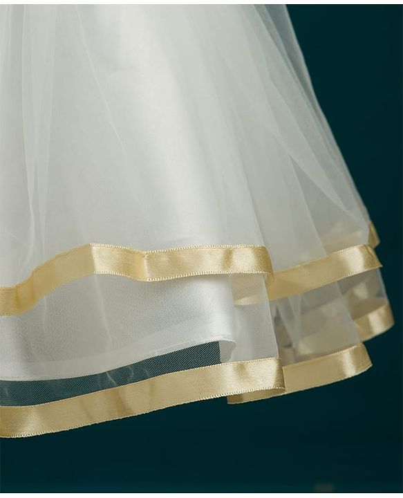 Babyhug Mesh Woven Sleeveless Shimmer Party Dress With Floral Corsage - Off White & Gold
