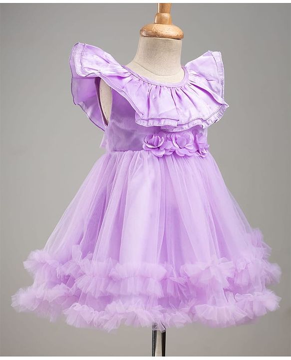 Babyhug Tussor Woven Frill Sleeves Party Frock With Corsage -Lavender