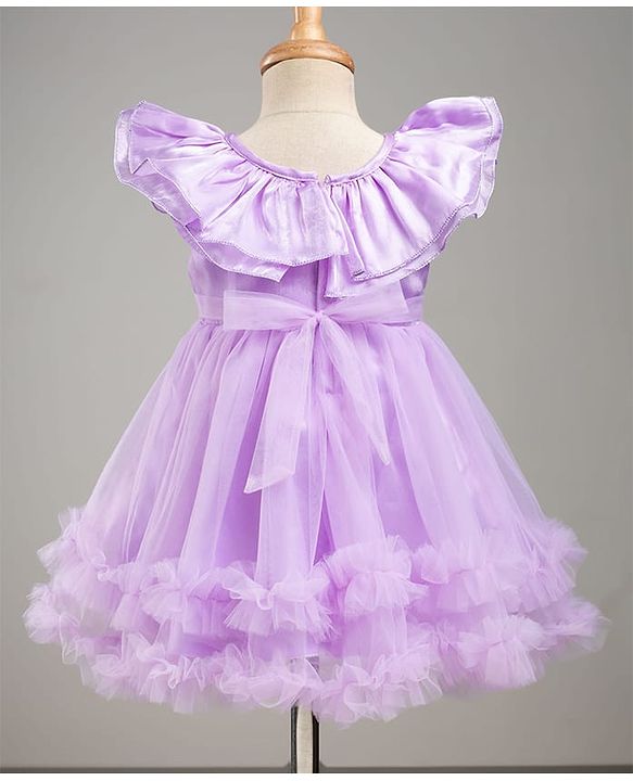 Babyhug Tussor Woven Frill Sleeves Party Frock With Corsage -Lavender
