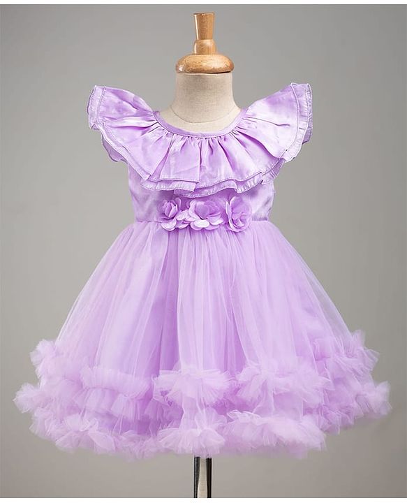 Babyhug Tussor Woven Frill Sleeves Party Frock With Corsage -Lavender