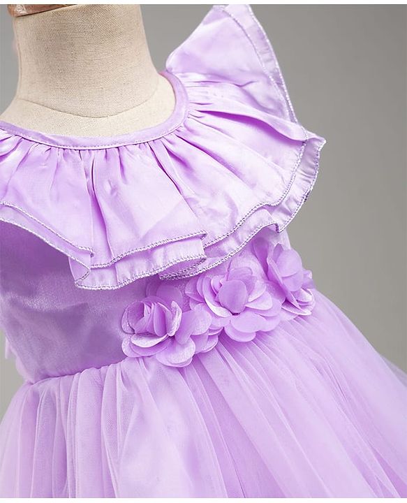 Babyhug Tussor Woven Frill Sleeves Party Frock With Corsage -Lavender