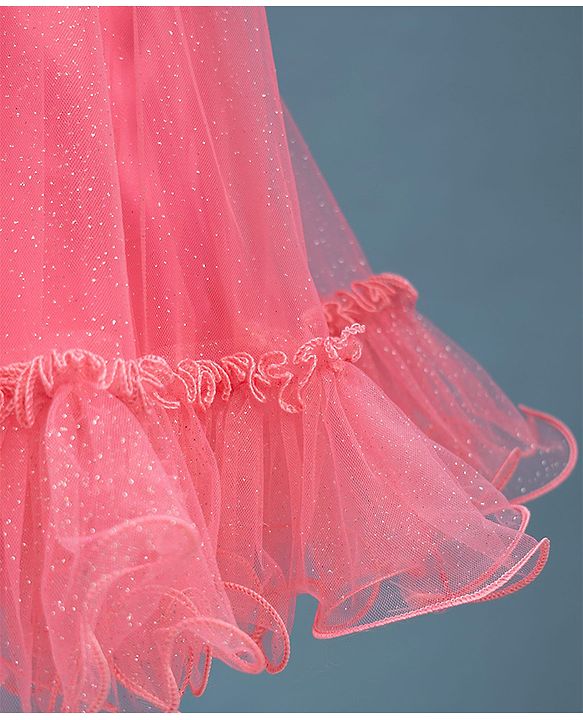 Babyhug Mesh Woven Sleeveless A-Line Party Dress With Floral Applique - Pink