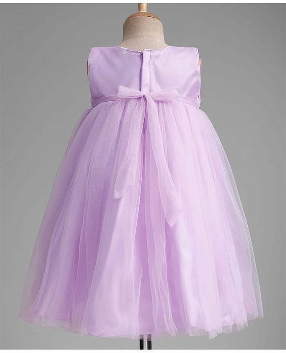 Babyhug Mesh Woven Sleeveless Party Dress With Floral Corsage & Sequin Detailing - Lavender
