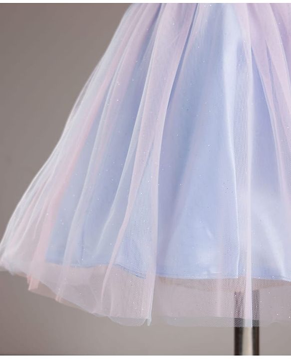 Babyhug Mesh Woven Sleeveless Party Wear Frock With Sequin Detailing & Floral Corsage - Light Blue