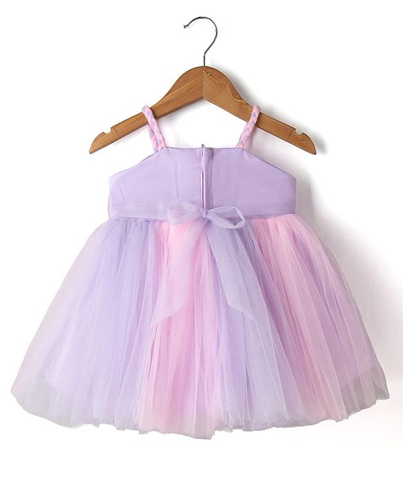 Babyhug Mesh Woven Sleeveless Party Dress With Floral Corsage - Lavender