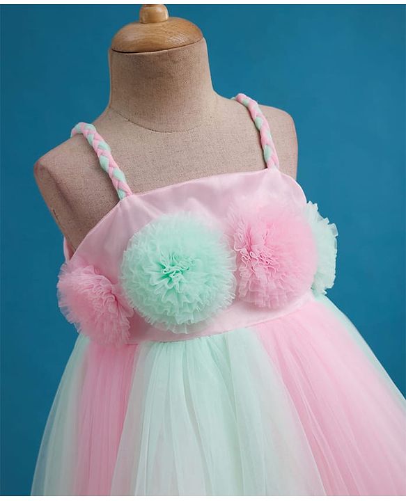 Babyhug Mesh Woven Sleeveless Party Dress With Floral Corsage - Pink