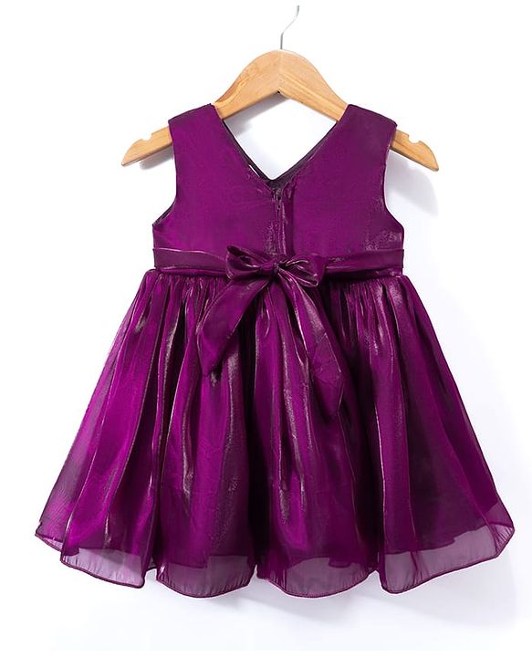 Babyhug Tussor Woven Sleeveless Party Dress With Bow Applique - Wine