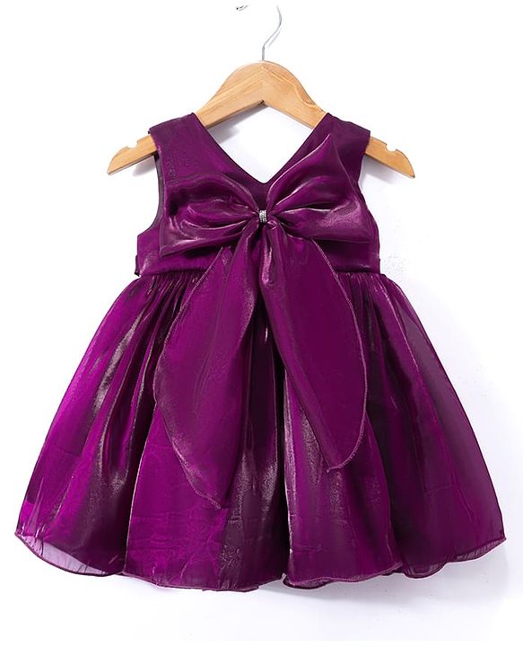 Babyhug Tussor Woven Sleeveless Party Dress With Bow Applique - Wine