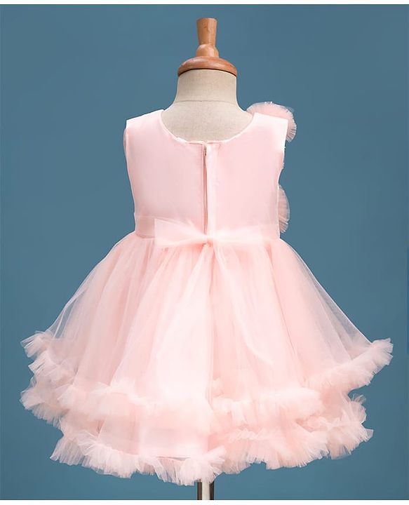 Babyhug Mesh Woven Fit & Flare Party Dress With Sequin Detailing & Corsage - Peach