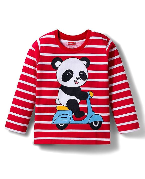 Babyhug Cotton Knit Full Sleeves Striped T-Shirts with Animal Print Pack of 3 - Blue White & Red