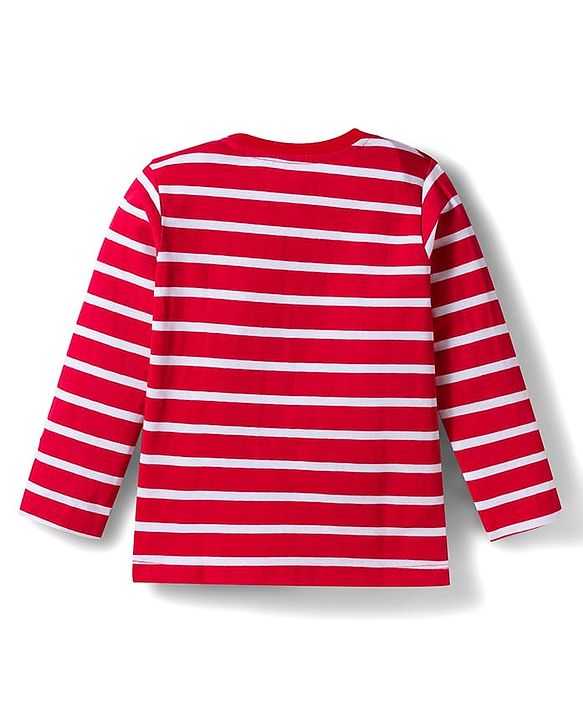 Babyhug Cotton Knit Full Sleeves Striped T-Shirts with Animal Print Pack of 3 - Blue White & Red