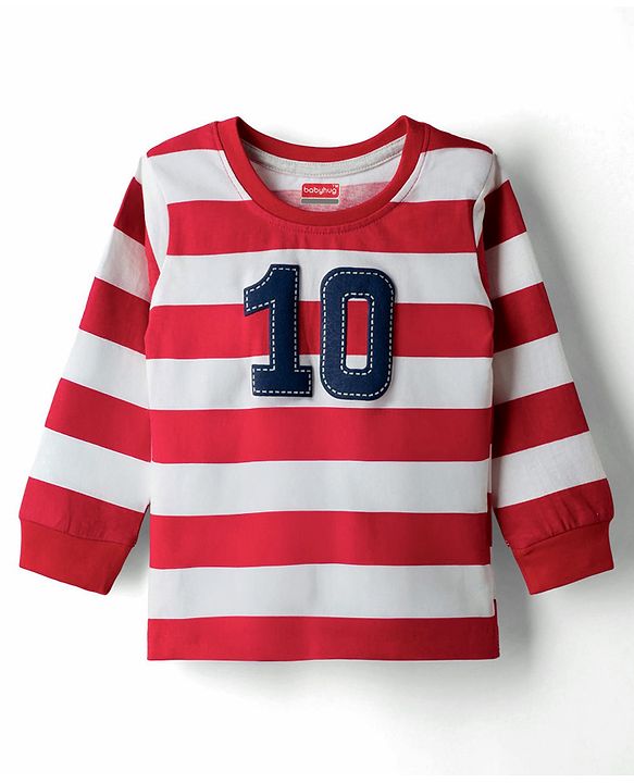 Babyhug Cotton Knit Full Sleeves Striped T-Shirt with Ten Patch Detailing - Multicolor