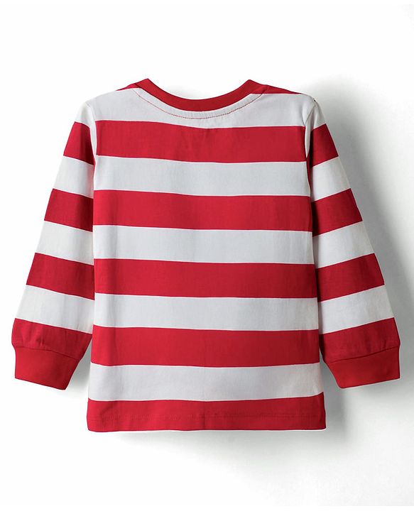Babyhug Cotton Knit Full Sleeves Striped T-Shirt with Ten Patch Detailing - Multicolor