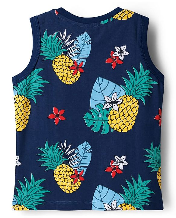 Babyhug Cotton Knit Sleeveless Tank T-Shirts with Tropical Theme Print & Stripes Pack of 3 - Multicolor
