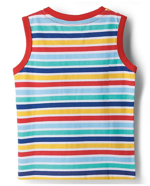 Babyhug Cotton Knit Sleeveless Tank T-Shirts with Tropical Theme Print & Stripes Pack of 3 - Multicolor