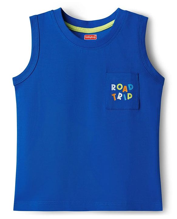 Babyhug Cotton Knit Sleeveless Tank T-Shirts with Vehicle Print & Stripes Pack of 3 - Multicolor