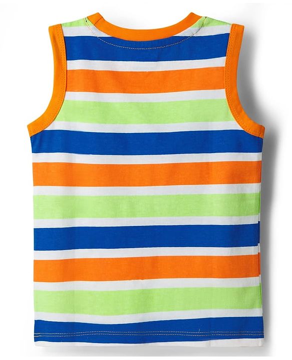 Babyhug Cotton Knit Sleeveless Tank T-Shirts with Vehicle Print & Stripes Pack of 3 - Multicolor