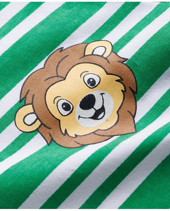 Babyhug Cotton Knit Half Sleeves Striped T-Shirt with Have Lion Print - Multicolor