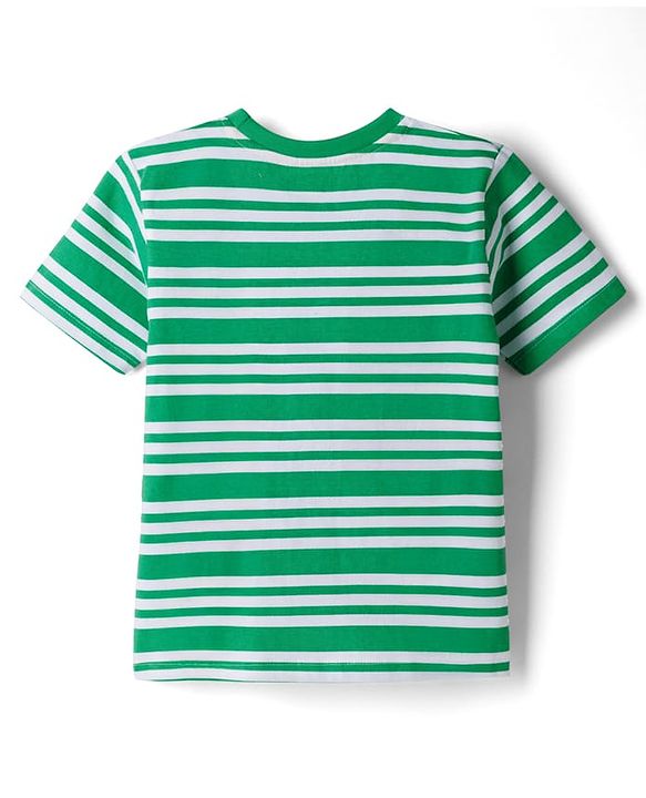 Babyhug Cotton Knit Half Sleeves Striped T-Shirt with Have Lion Print - Multicolor