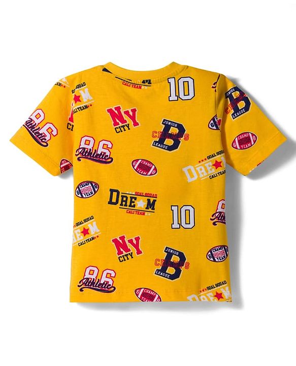Babyhug Cotton Knit Half Sleeves T-Shirt With Text Print - Multicolor