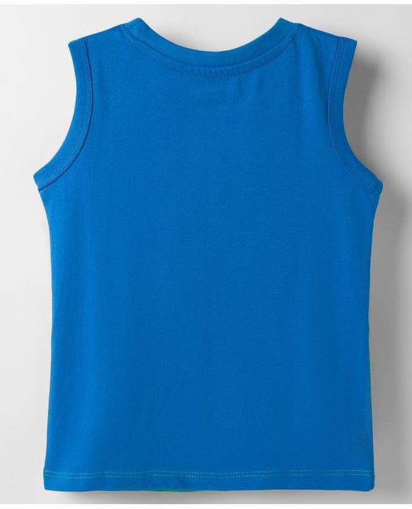 Babyhug Cotton Knit Sleeveless Cut & Sew Tank T-Shirt with Dino Print - Multicolor