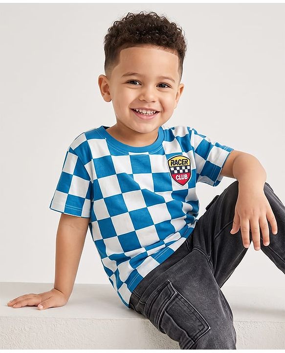 Babyhug Cotton Knit Half Sleeves T-Shirt with Racer Club Print - Multicolor