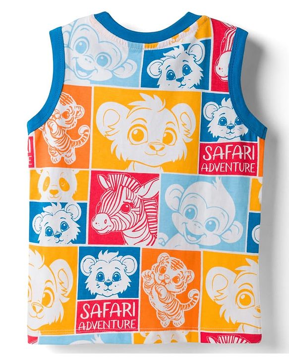 Babyhug Cotton Knit Sleeveless Tank T-Shirt with Animal Print - Multicolor